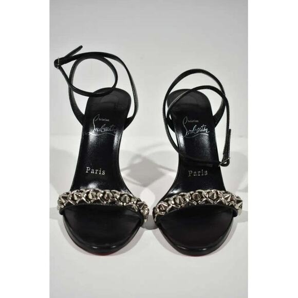 Christian Louboutin Loubigirl Chain 100 Black Ankle Strap Sandal Heel Pump 35.5 - Picture 5 of 12